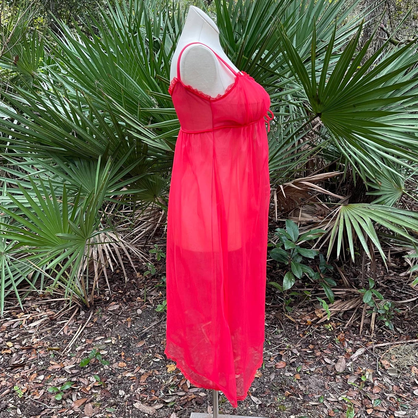 Vintage 50s Ethereal Red Chiffon Nightgown and Peignoir Set Lisette Size 34