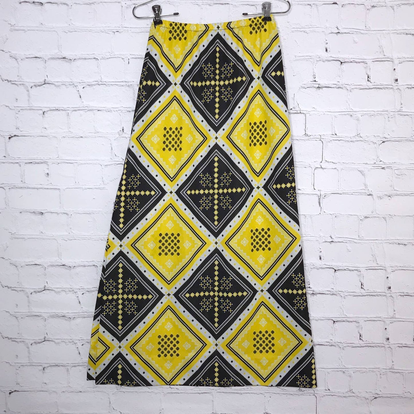 Vintage 60s Black and Yellow Bandana Maxi Skirt Festival Act III Size XS