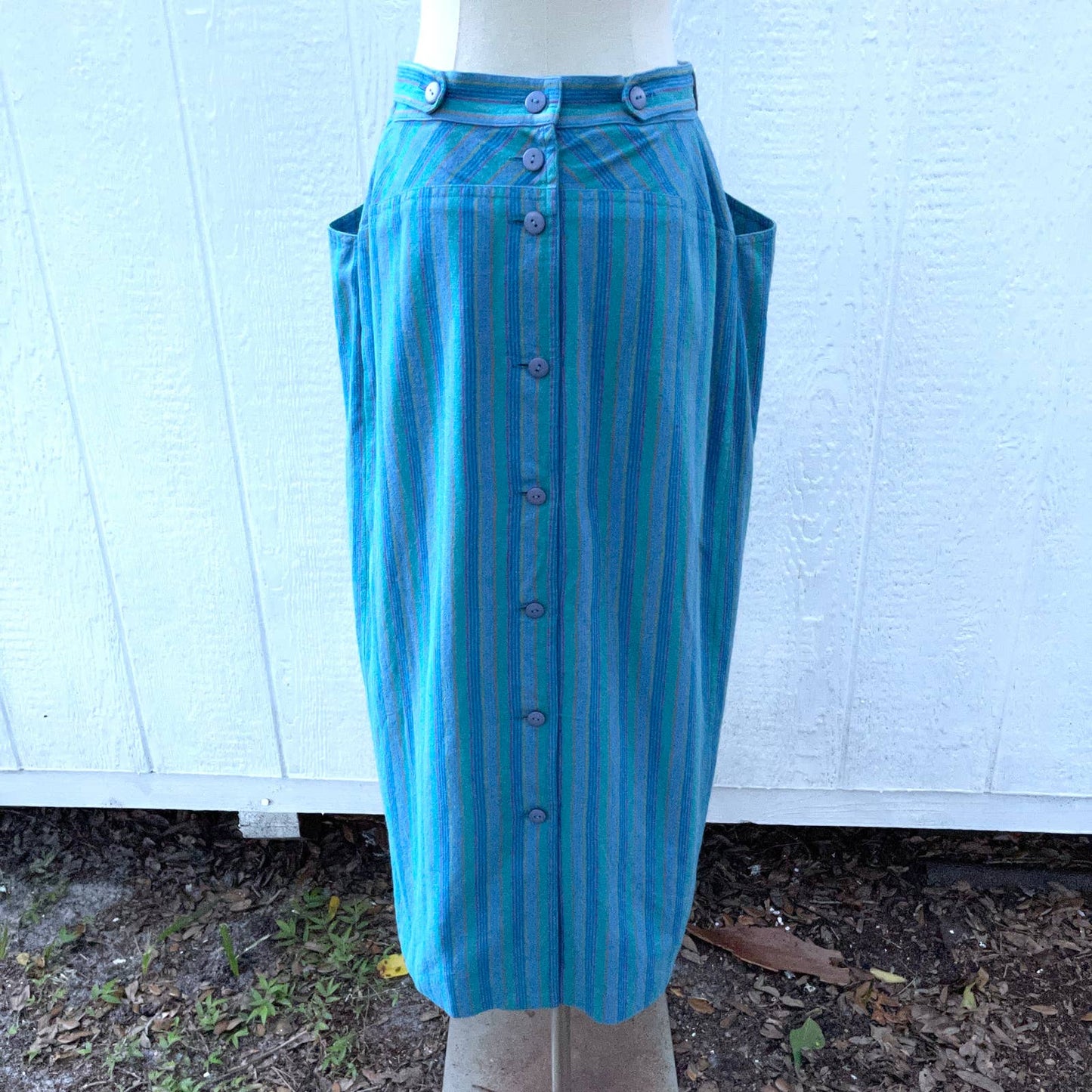 Vintage 80s 90s Striped Cotton Twill Maxi Skirt Colours by Alexander Julian