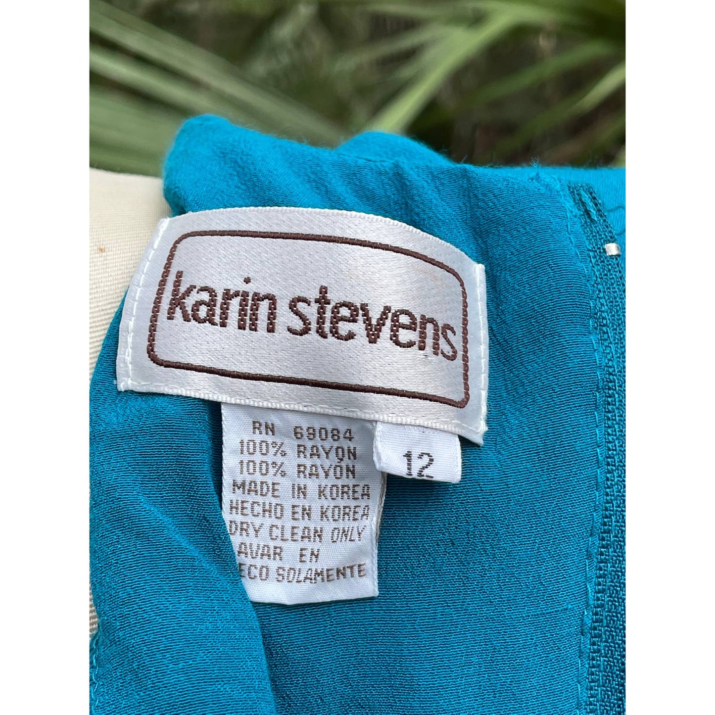 Vintage 90s Jumpsuit Teal Rayon Tie Back Vneck Cap Sleeves Karin Stevens Size 12