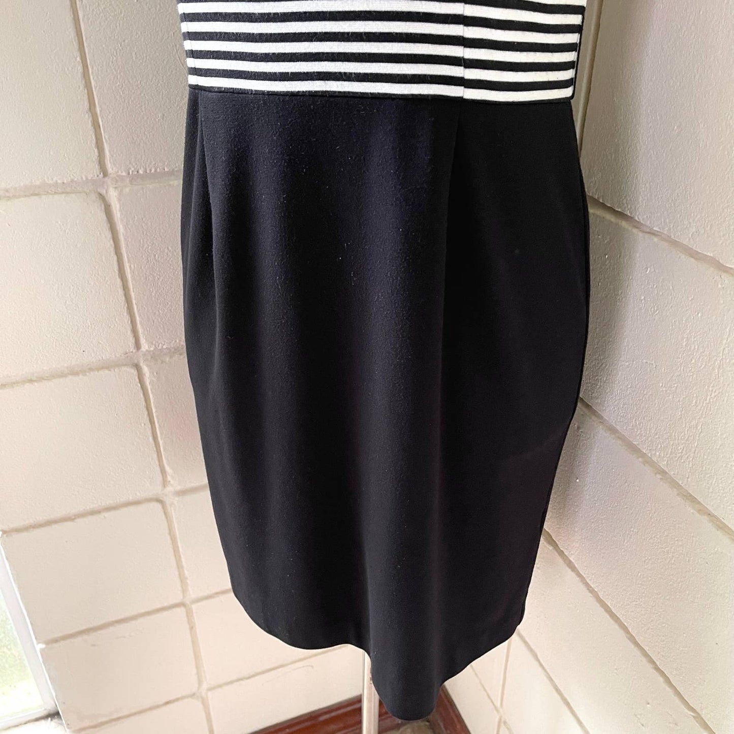 Vintage 90s Black White Sleeveless Knit Dress Midi Stripe Jessica Howard Size 10