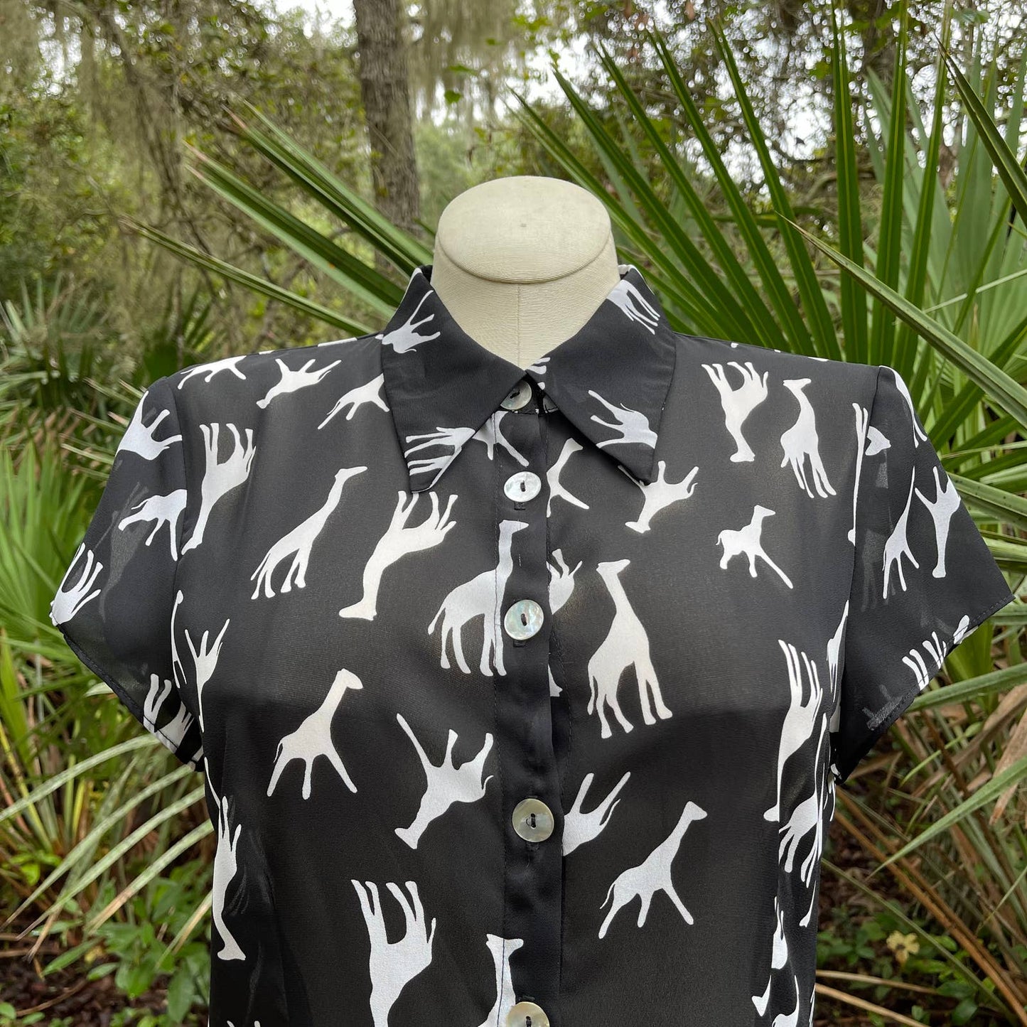 Vintage 90s Giraffe Shirt Dress Black White Short Sleeve Michael Blair Size 12