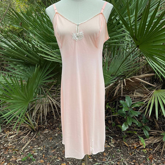 Vintage 70s Coral Soft Slip Nightgown Keyhole Bust Sleeveless Kayser Size 36
