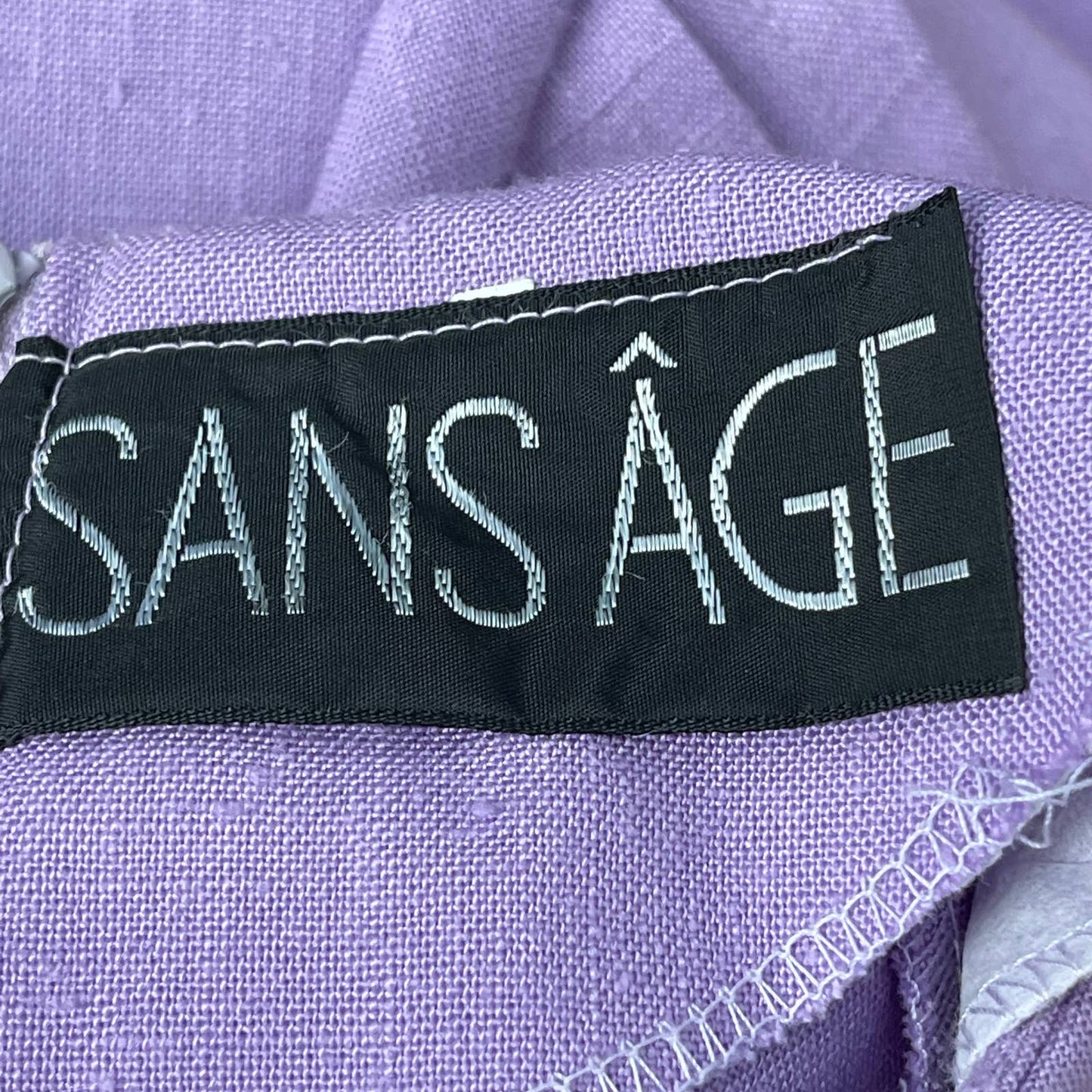 Vintage 80s Linen Sheath Midi Dress Purple Cotton Short Sleeve Sans Age Size M L