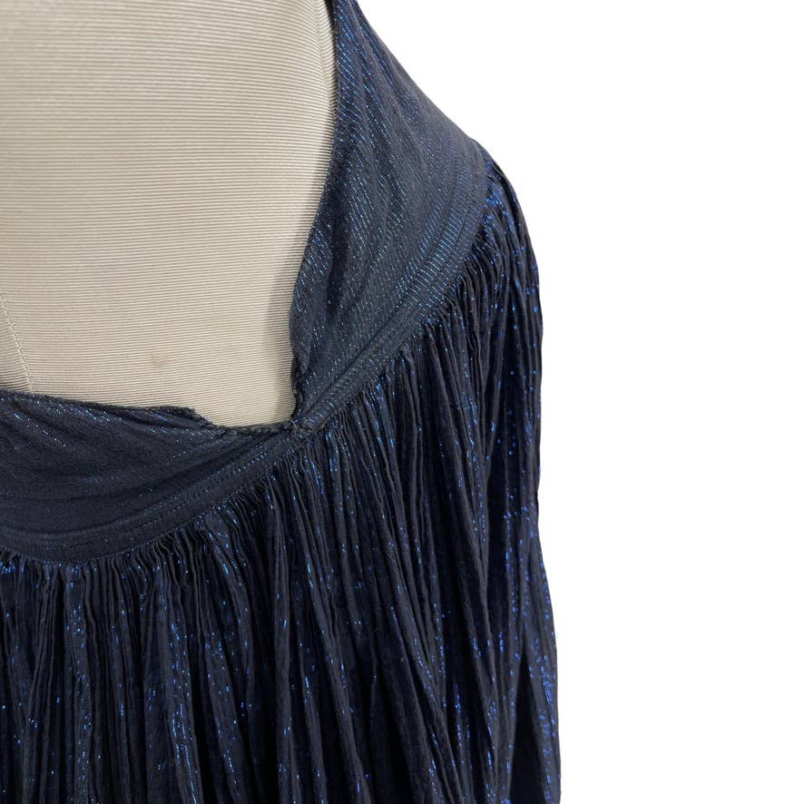 Vintage 70s Black Blue Indian Cotton Tent Dress Sleeveless Giorgio Kauten Size M