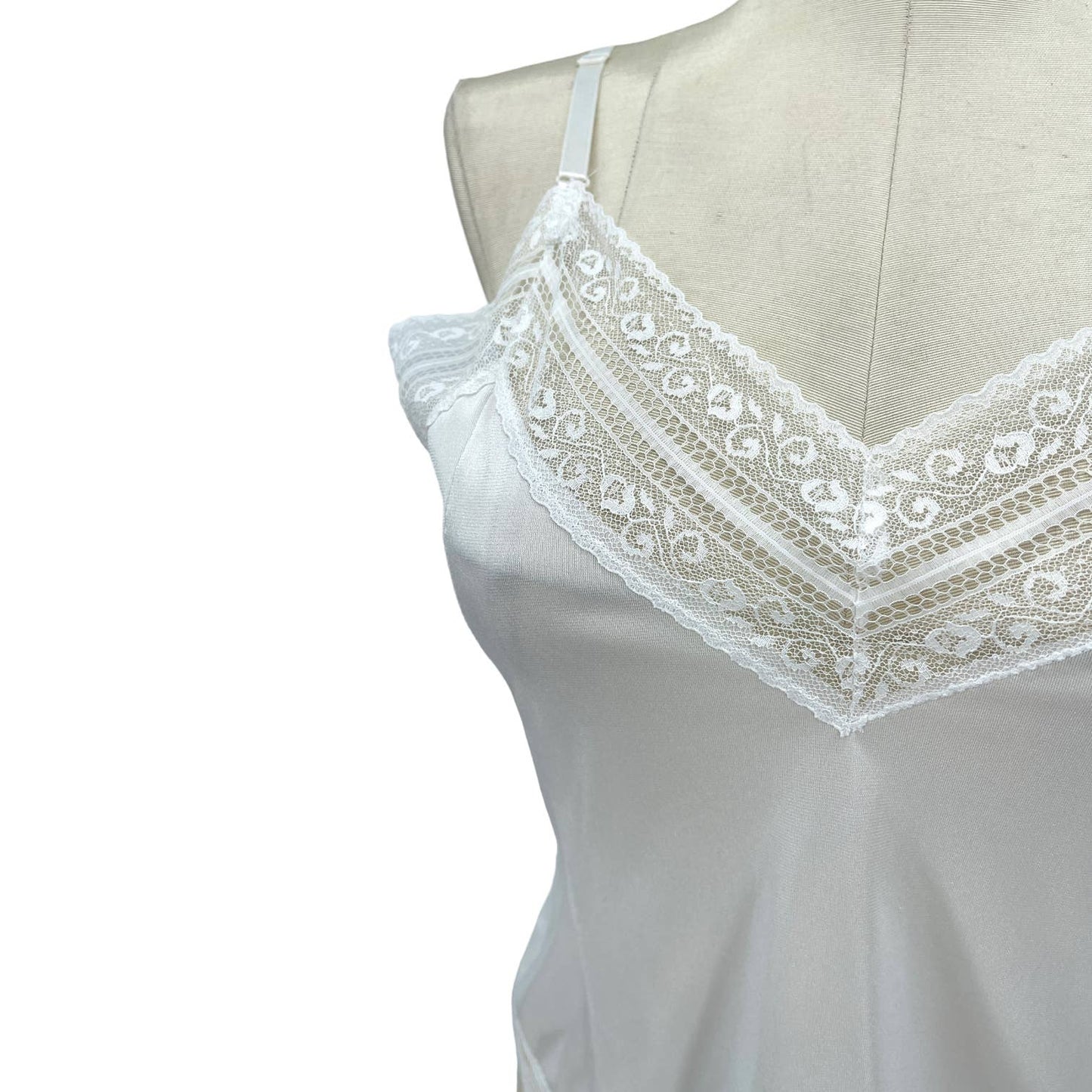 Vintage 80s White Satin Camisole Sleeveless Top Floral Romantic by Bari Size 1X