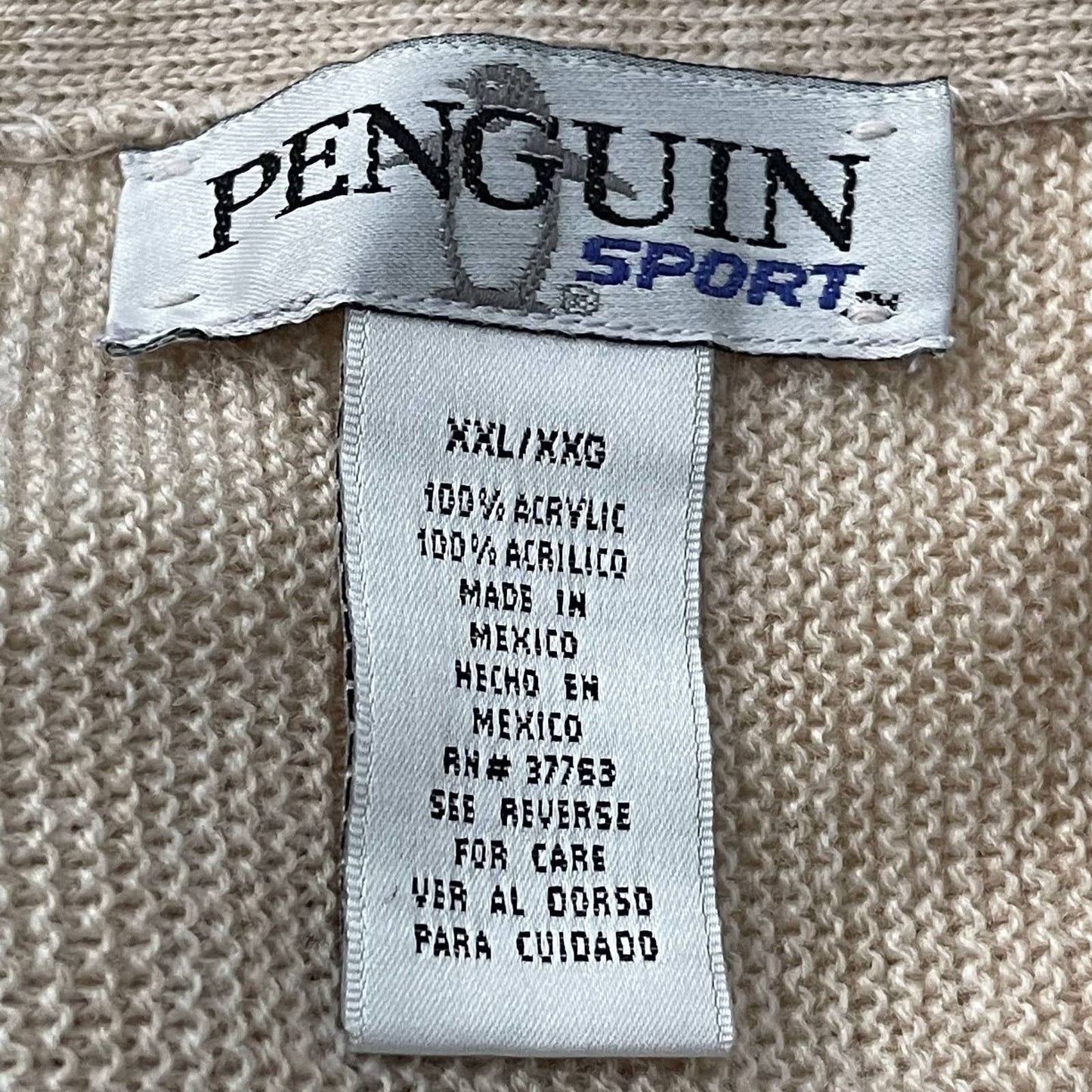 Vintage 90s Knit Cardigan Sweater Neutral Lagenlook Penguin Volup Size XXL