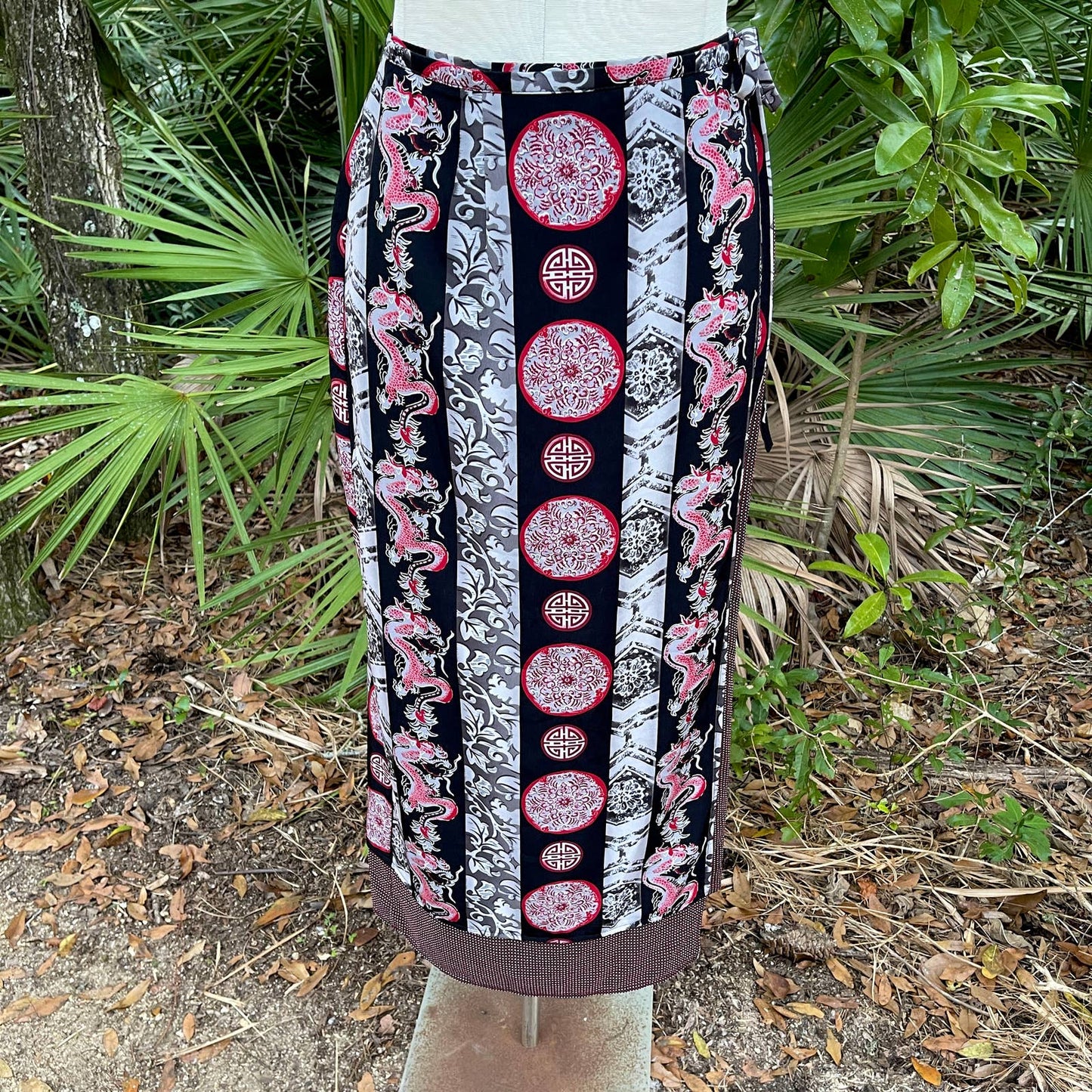 Vintage 90s Asian Inspired Dragon Maxi Wrap Skirt Central Falls Size 14