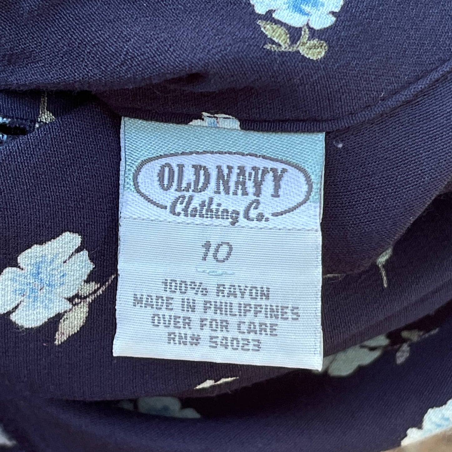 Vintage 90s Blue Floral Rayon Dress Knee Length Dress Short Sleeves Old Navy 10
