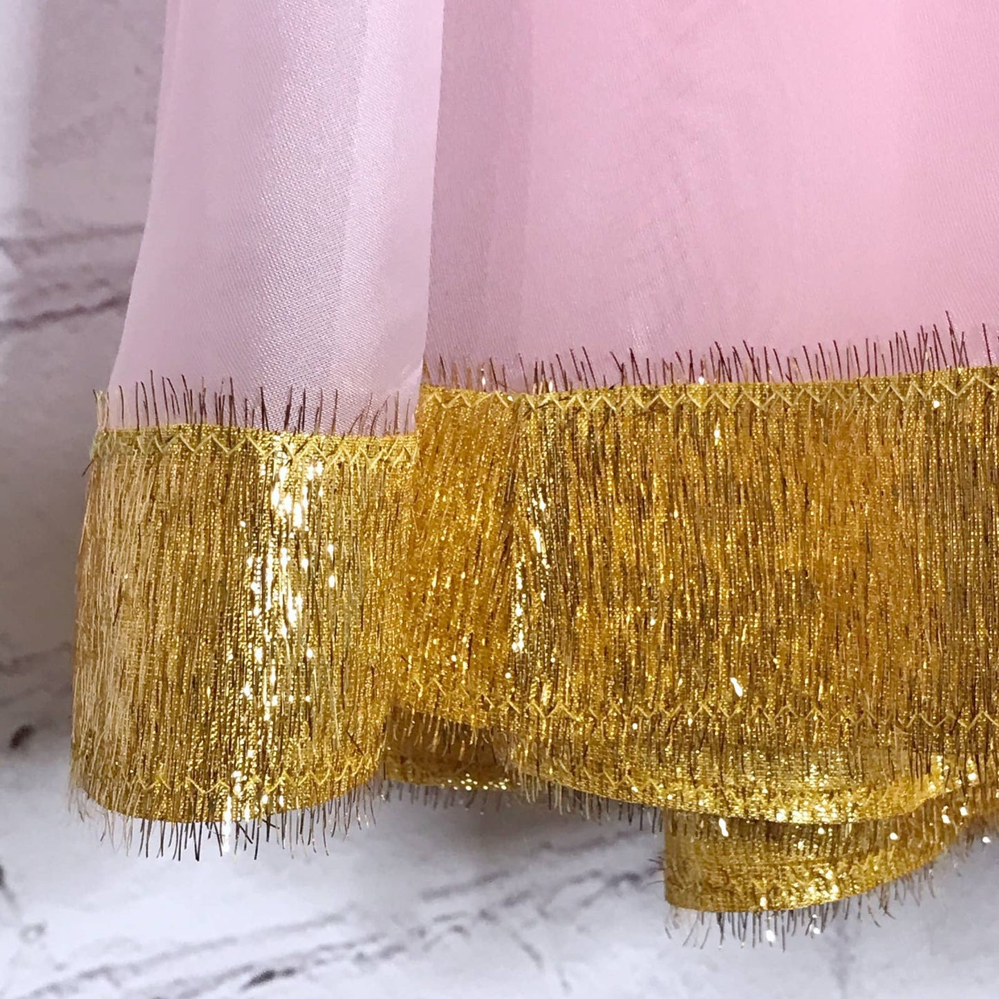 Vintage 80s Pink Chiffon Belly Dance Skirt Gold Metallic Trim Handmade One Size