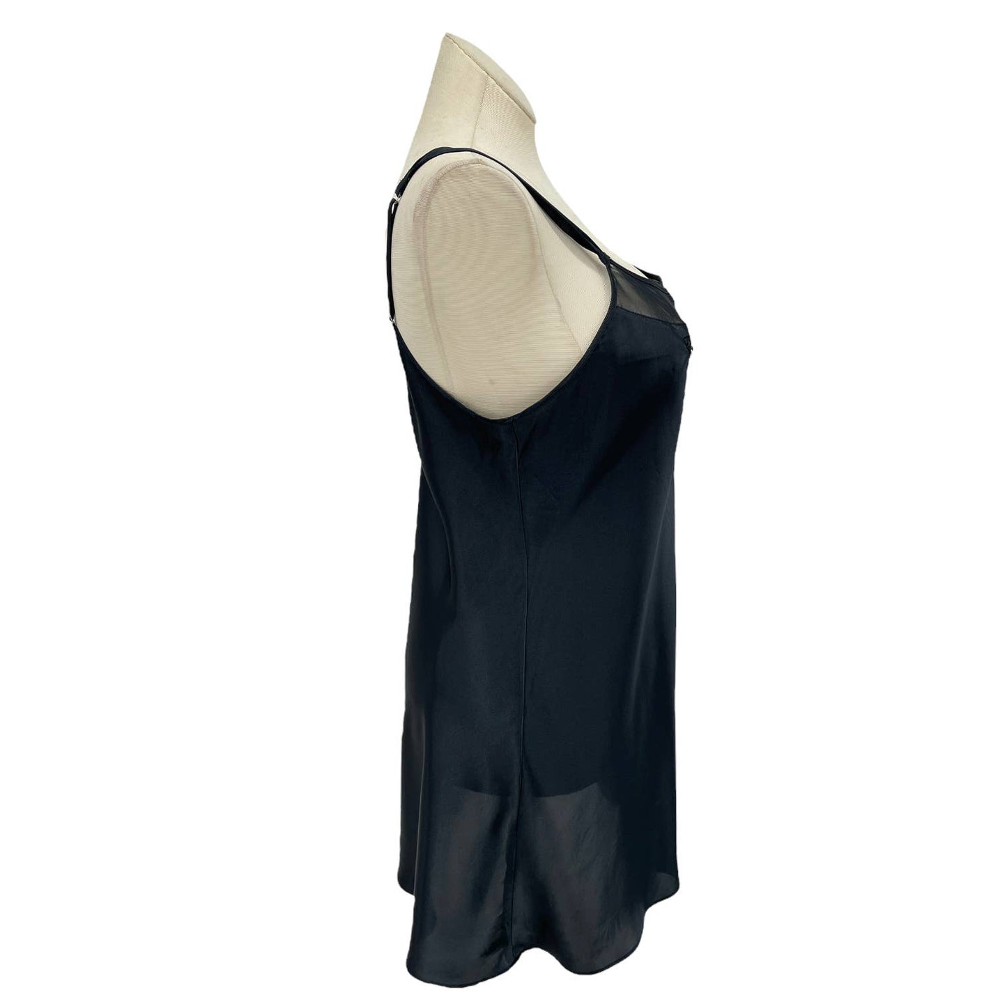 Vintage 90s Black Satin Nightgown Slip Dress Sheer Yoke Morgan Taylor Intimates