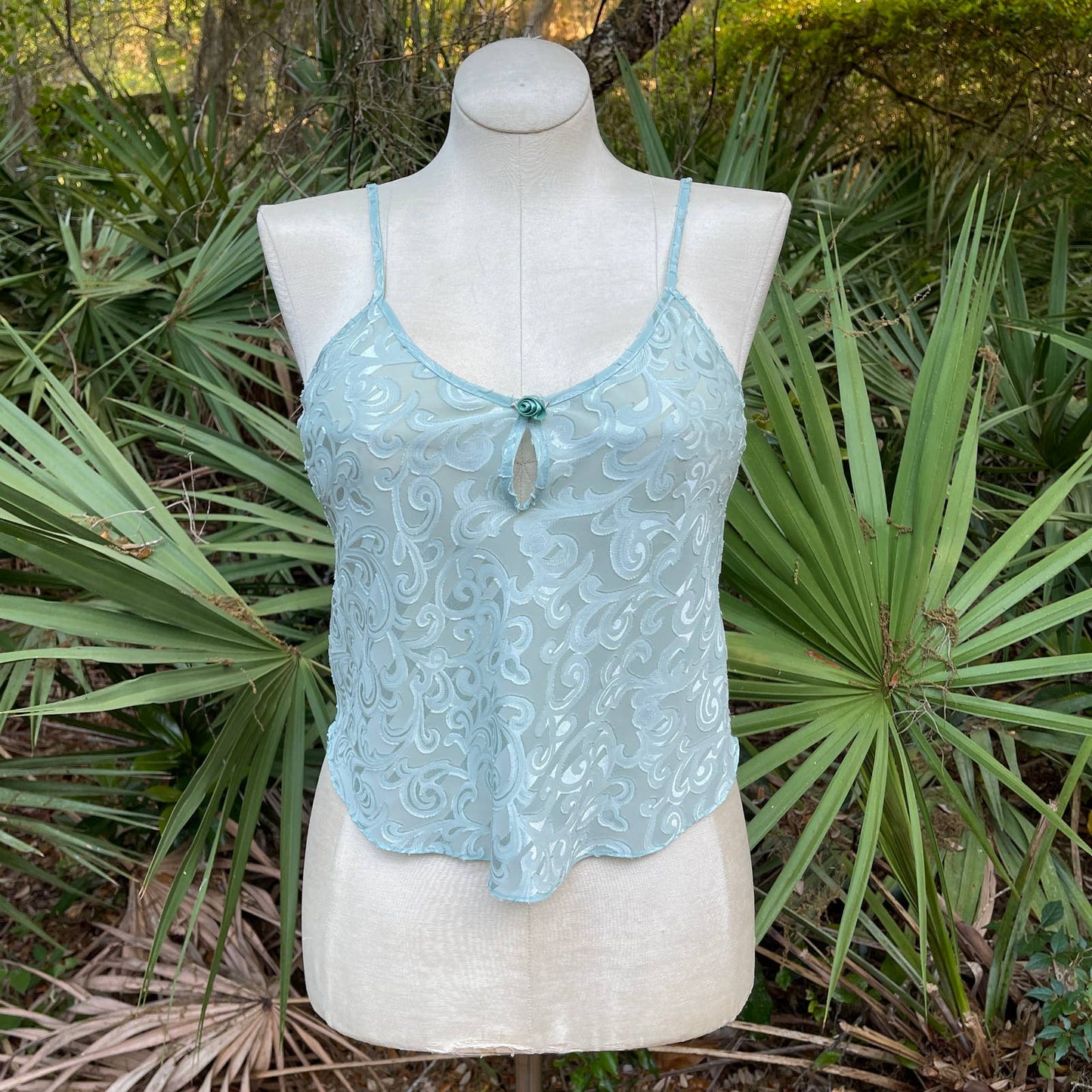 Vintage 90s Cami and Robe Sheer Short Vneck Seafoam Green Sleep Solutions Size M