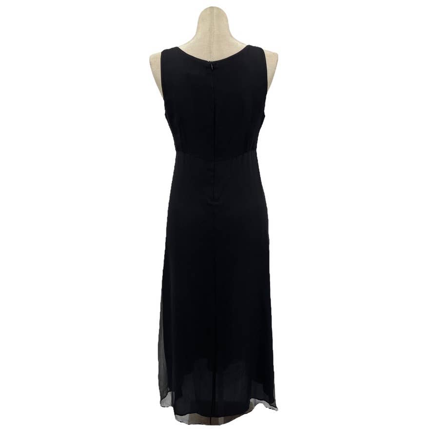 Vintage 90s Black Silk Sleeveless Maxi Dress Roses at Hem Robbie Bee Size 12