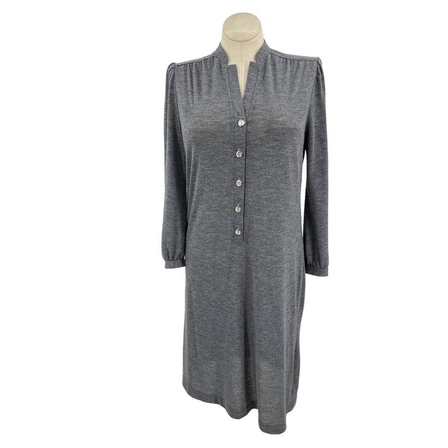 Vintage 70s Gray Knit Tee Shirt Dress Long Sleeves Vneck Marty Gutmacher Sz M L