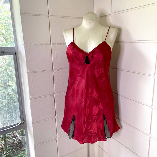 Vintage 90s Red Satin Nightgown Slip Dress Tassel Gold Label Victorias Secret L