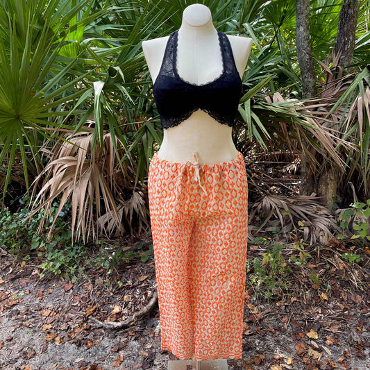 Sheer Gold and Orange Geometric Embroidered Pants Mod Look Size L XL