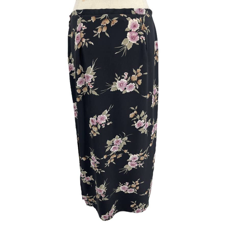 Vintage 90s Black Floral Maxi Skirt Extra Long Lightweight Tall Girl Size 18