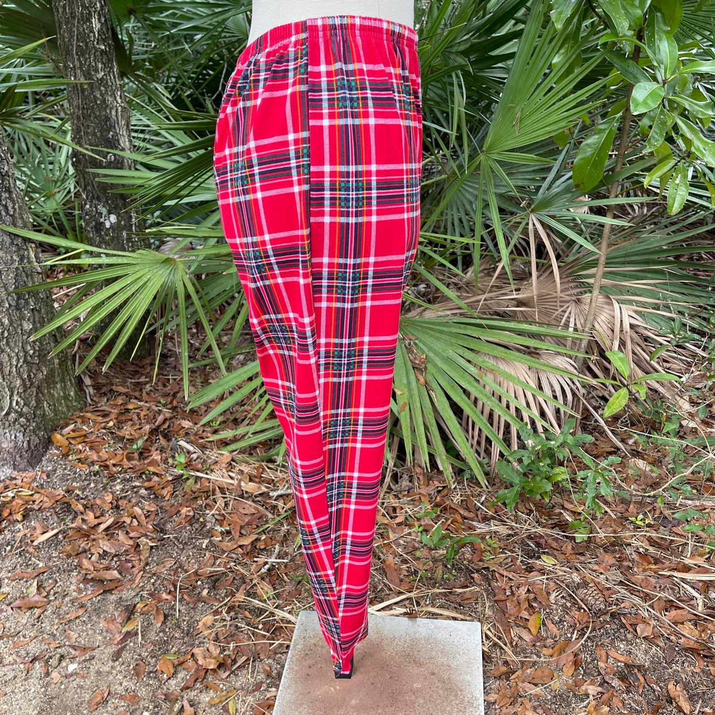 Vintage 80s Red Plaid Stirrup Pants Pull On Dead Stock Simply Basic Size L