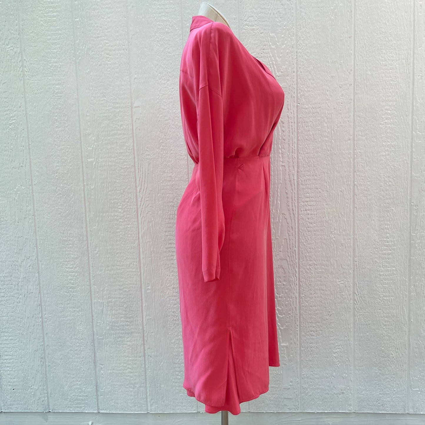 Vintage 80s Coral Pink Silk Wrap Dress Midi Long Sleeves La Vanx Size 10