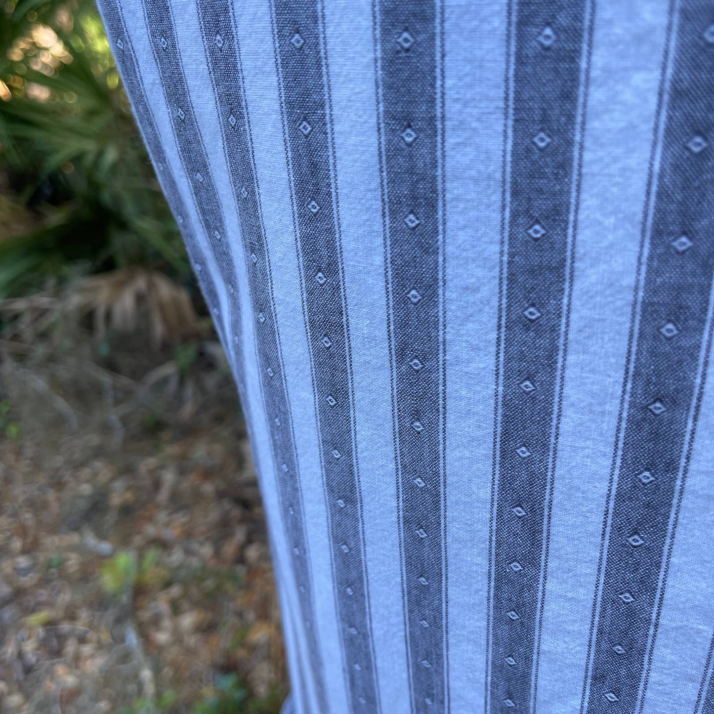 Vintage 80s Striped Jumper Shirt Dress Sleeveless Gray White Midi Pockets Size L
